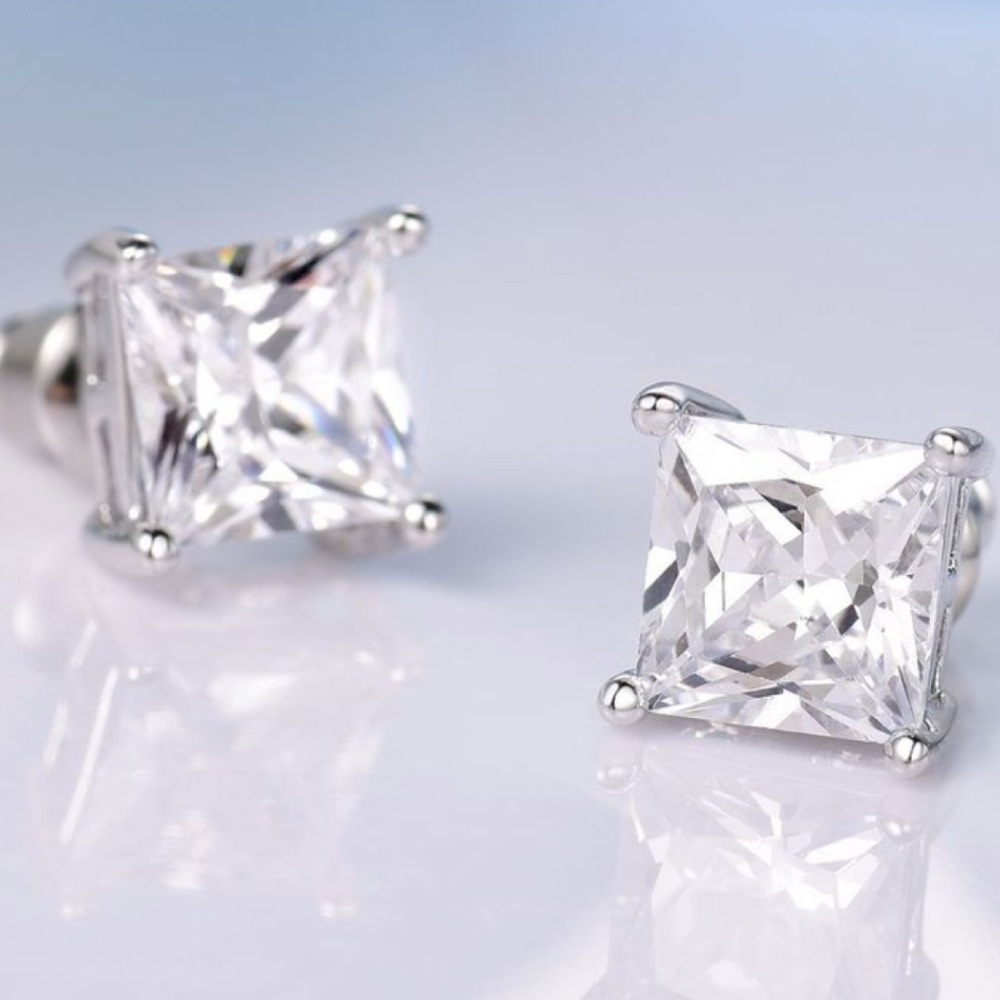7mm SQUARE STUD STERLING SILVER EARRING - Picture 6 of 6